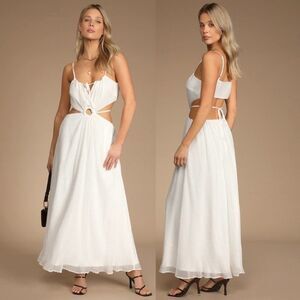 Lulu's‎ Women White Tie-Back Cutout Maxi Dress With Pockets
